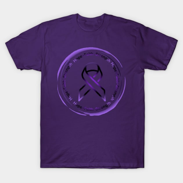 Hope•Faith•Strength Awareness ribbon (Purple&Black) T-Shirt by CaitlynConnor